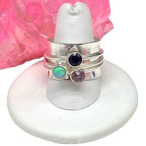 NEW Elegant Silver Stacking Rings Set